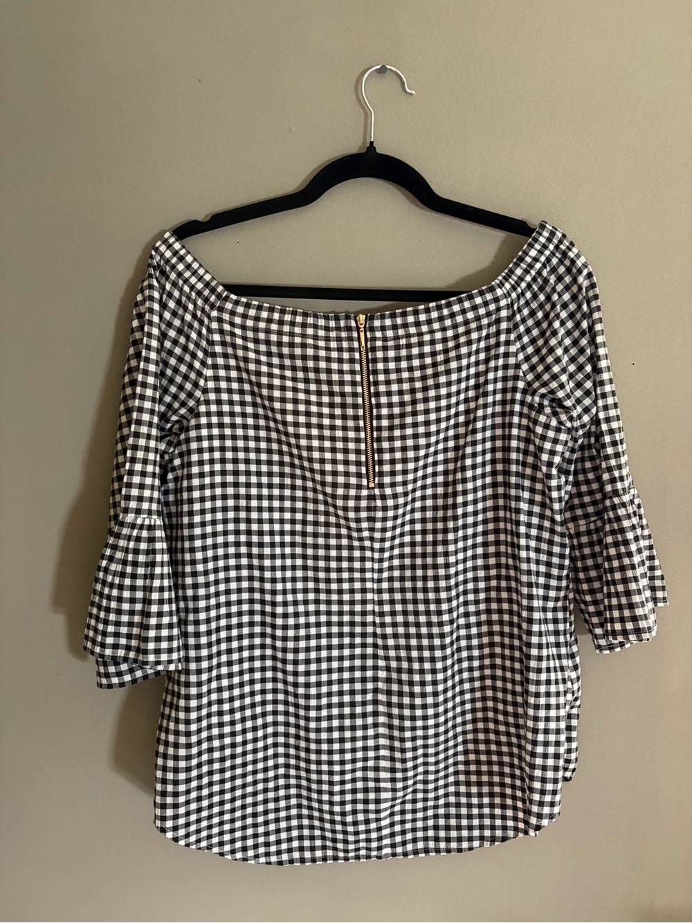 WHBM Blouse White House Black Market Gingham Square Neck Bell Sleeve Cottagecore - Picture 10 of 14